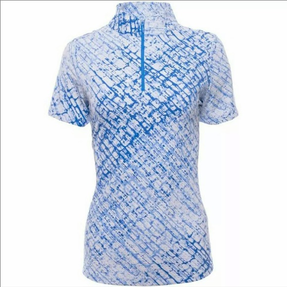 IBKUL Top Mock Neck Short sleeve Preppy Golf Tennis PickleBall Liz Denim Blue - Picture 2 of 11